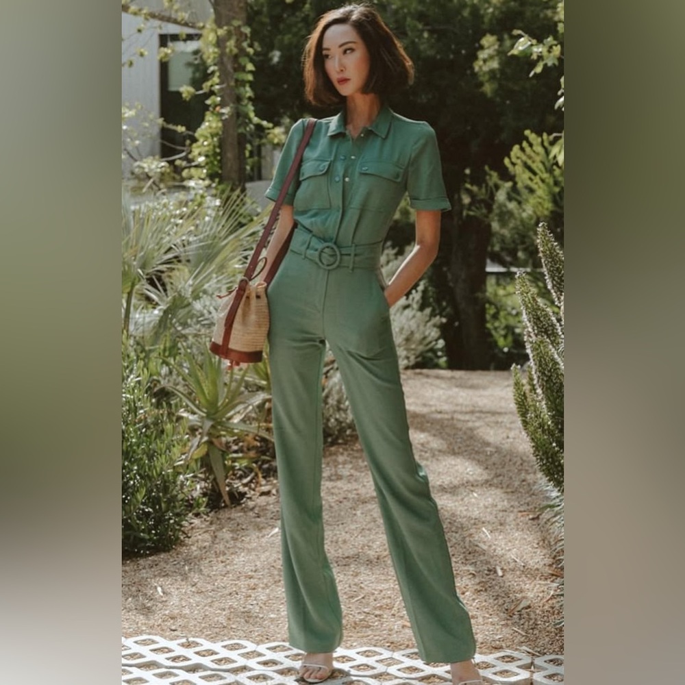 Sezane Green Utility Jumpsuit with Belt